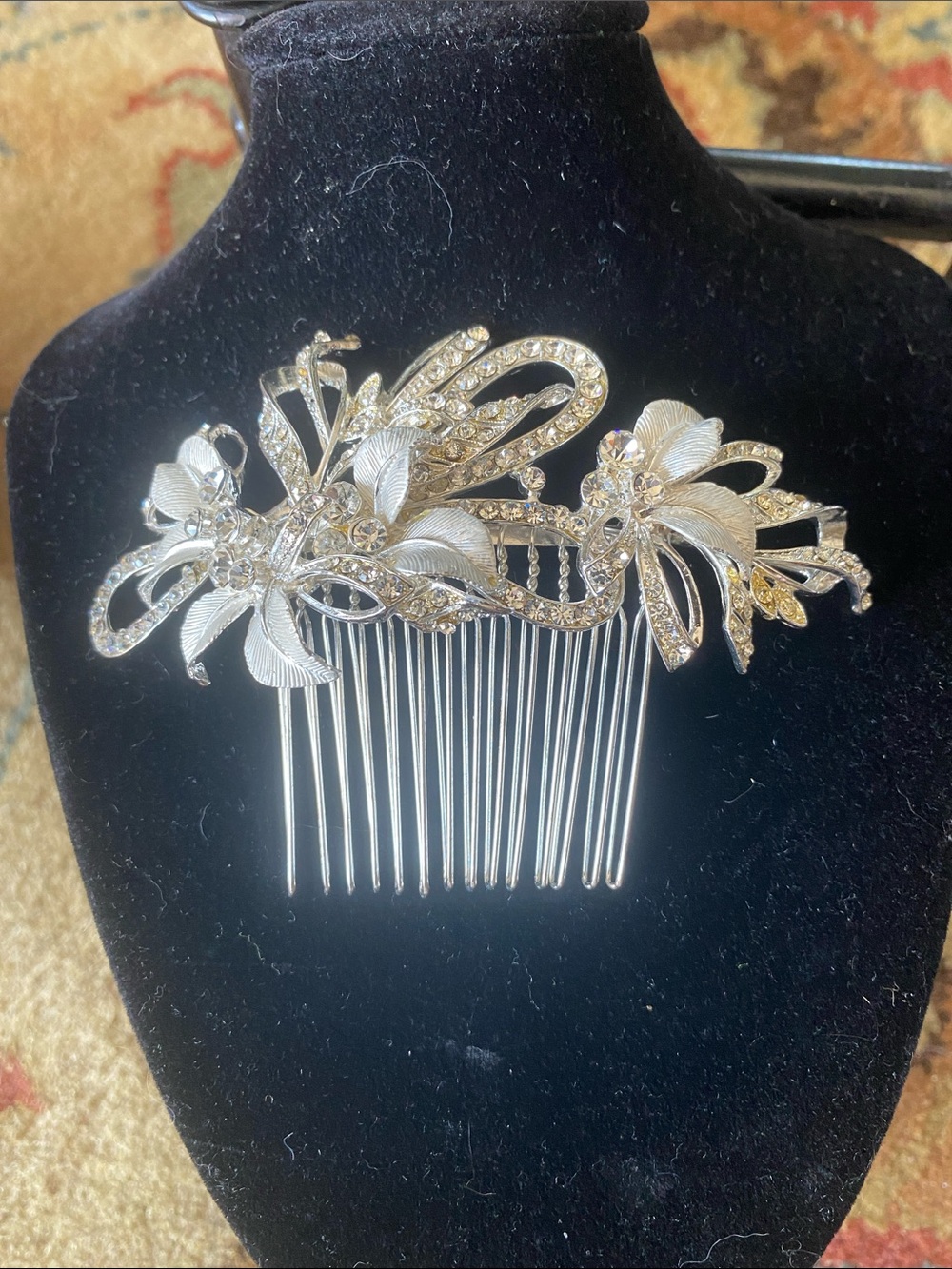 Silver Rhinestone Floral Hair Comb - Elegant Wedding Hair Accessory